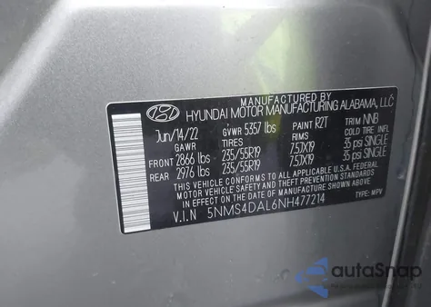 2022 Hyundai Santa Fe Limited from USA, damaged, VIN 5NMS4DAL6NH477214